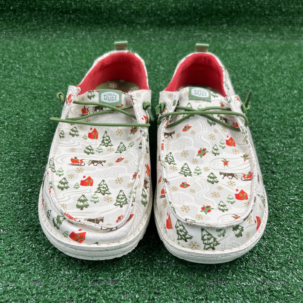 Hey Dude Wendy Retro Christmas Egret Multi Holiday Slip On Loafers Womens 9 NWT